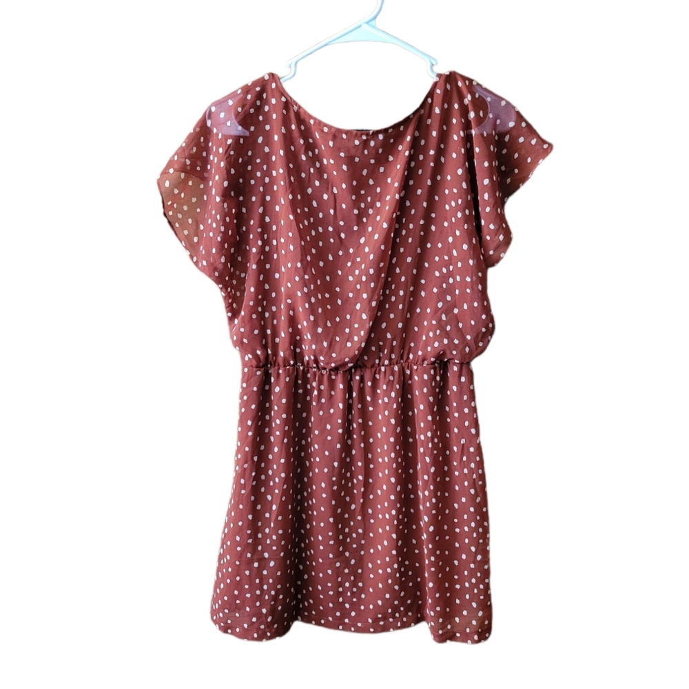 Forever 21 Medium burnt orange red polka dot fall teacher blouse shirt dress - Picture 2 of 4